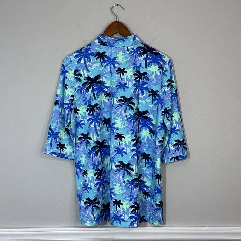Lulu B V-NECK TRAVEL TUNIC Top Blue Palm Tree Print 3/4 Sleeve UPF 50+ Resort‎ - Picture 2 of 11